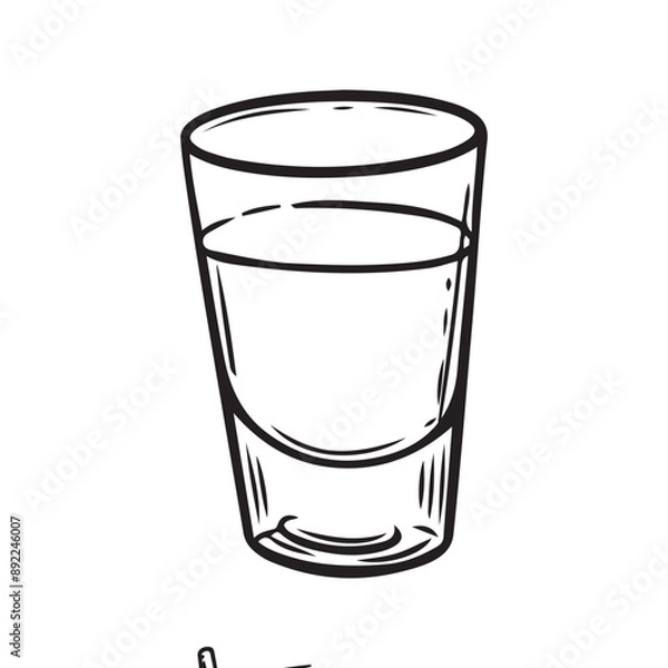 Obraz Small shot drink engraved line drawing vector illustration.