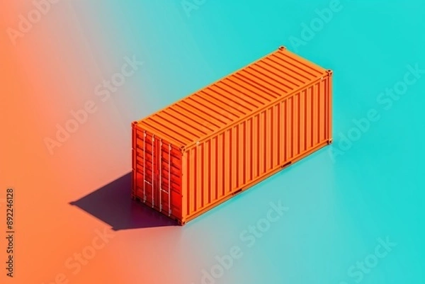 Fototapeta A bright orange container sitting on a colorful pink surface with a hint of blue