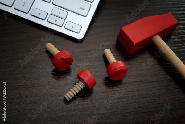 Fototapeta Computer fixing , website under construction and maintenance