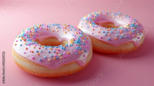 Fototapeta Two Donuts on Gradient Pastel Backgrounds 