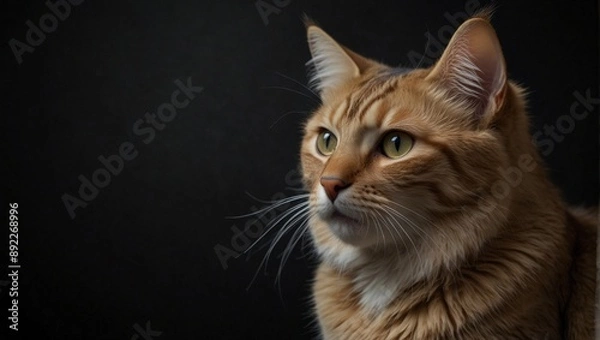 Obraz photo of domestic cat on black background made by AI generative