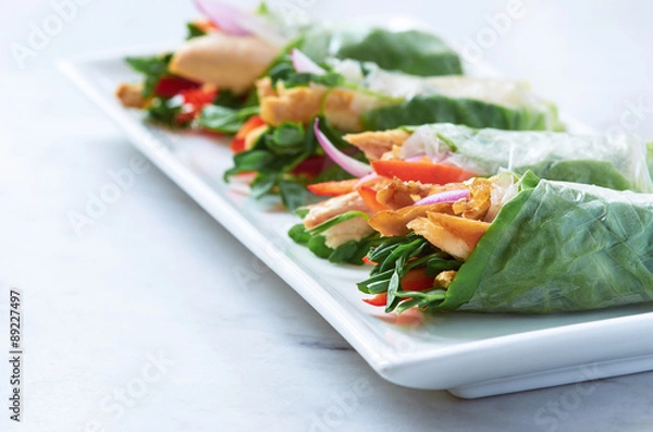 Fototapeta Platter of spring roll canapes