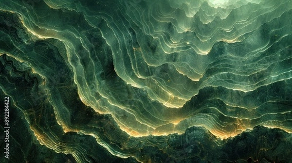 Fototapeta A stylized green mountain range with glowing edges