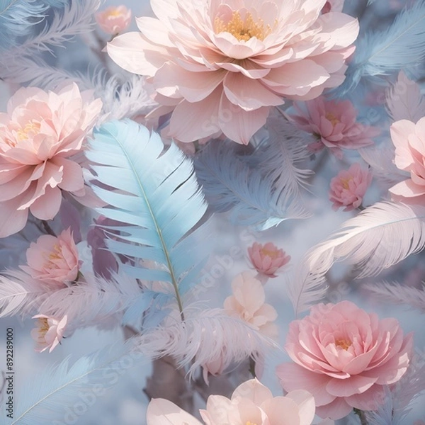 Fototapeta Feather with cloud with sweet pastel