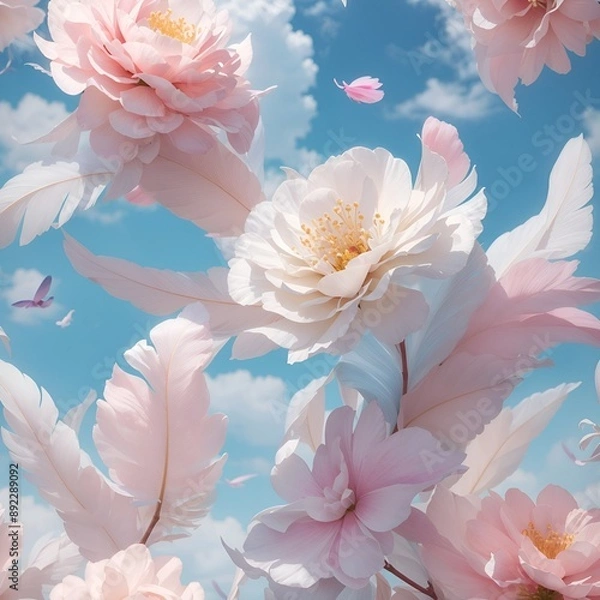 Fototapeta Feather with cloud with sweet pastel