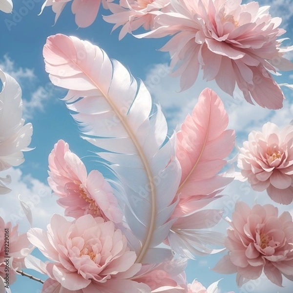 Fototapeta Feather with cloud with sweet pastel