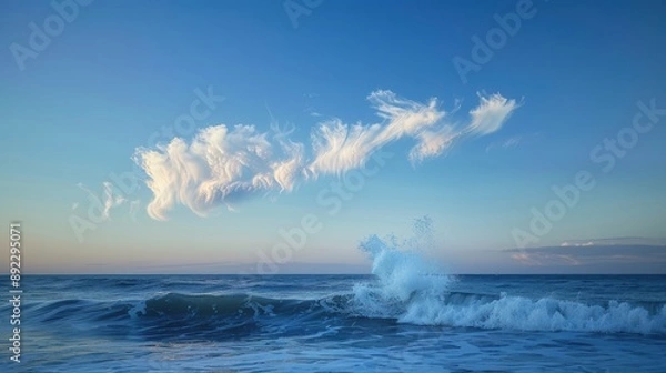 Fototapeta Playful Dolphin Cloud Dancing in Ocean Waves - Concept of Nature's Sculpture and Imagination in Sky