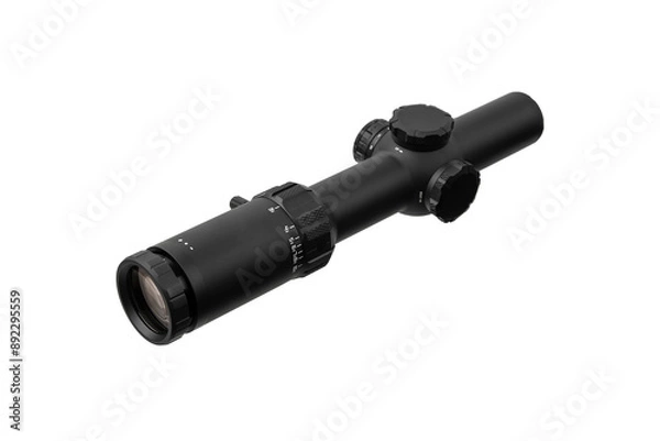 Fototapeta Modern sniper scope on a white back. Optical device for aiming and shooting at long distances.