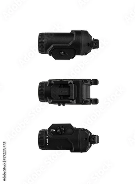 Fototapeta Modern LED flashlight with weapon mount. Underbarrel tactical fl
