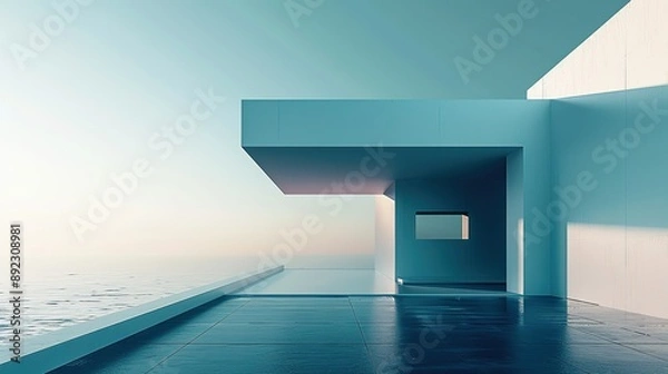 Fototapeta Elegant minimalistic abstract wallpaper showcasing the clean lines and geometric shapes of modernist architecture. Shot with a prime lens and muted, desaturated film, it offers a soothing widescreen 