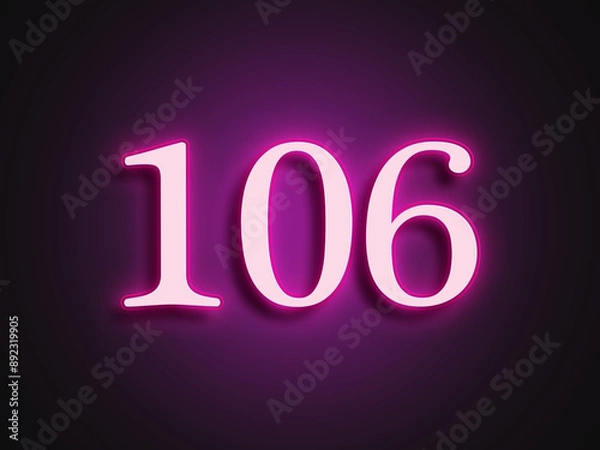 Fototapeta Pink glowing Neon light text effect of number 106.