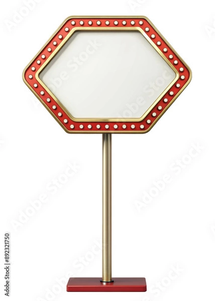 Fototapeta Blank marquee sign on stand with a red and gold border, suitable for customizable messages and advertisements. Isolated on transparent background, png.