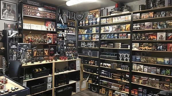Fototapeta Board game aficionado's tabletop gaming garage