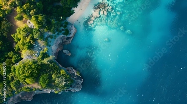 Fototapeta 熱帯の島のビーチの海岸と海の空撮