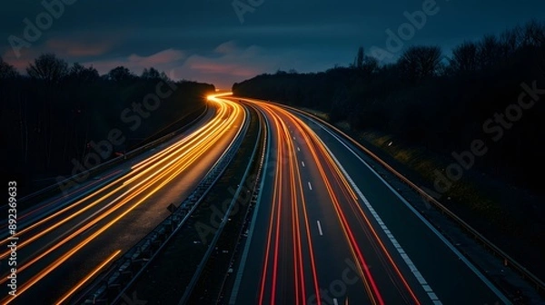 Fototapeta 高速道路の車の光跡
