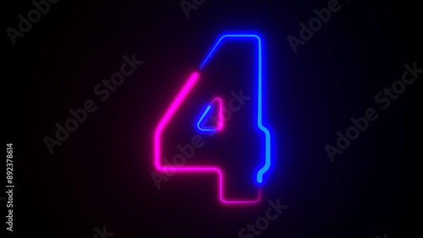 Fototapeta Neon number four on dark background. 3D illustration