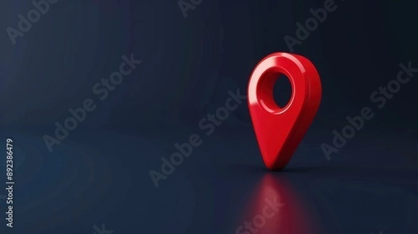 Fototapeta Red 3D Location Icon on a Dark Background