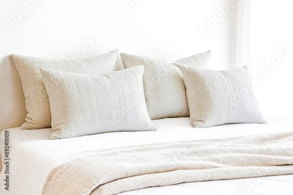 Fototapeta White Bedding with Soft Pillows