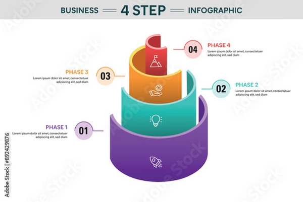 Obraz 4 Step Semi Circle Cylinder Infographic. 3D Vector Illustration For Business Financial Report.