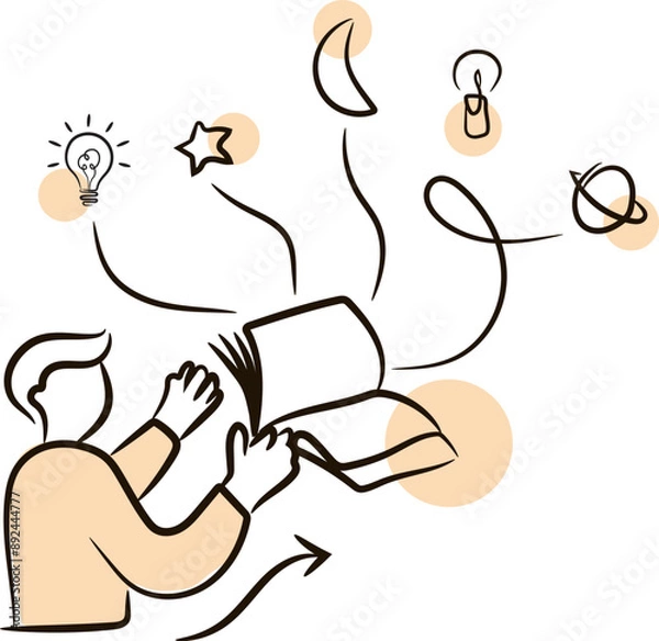 Fototapeta Illustration of a person reading a hand-drawn novel, novel book vector