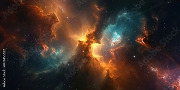 Fototapeta Colorful space galaxy cloud nebula. Stary night cosmos. Universe science astronomy. Supernova background wallpaper created by ai