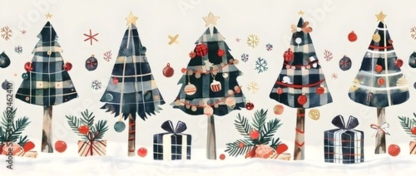 Fototapeta Plaid Patterned Christmas Trees for Customizable Holiday Decor