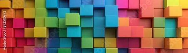 Fototapeta Colorful abstract 3D cubes background. Vibrant geometric pattern with multicolored blocks creating a dynamic and modern design.