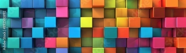Fototapeta Colorful abstract background featuring 3D geometric square shapes in vibrant hues, forming a visually striking and dynamic pattern.