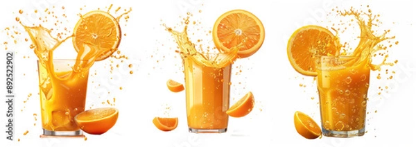 Obraz Set of Vibrant Orange Juice Splash, Cut-out, Isolated on Transparent Background
