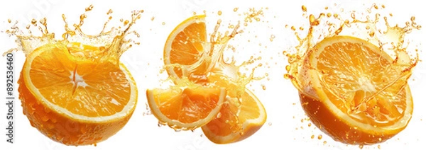 Obraz Set of Vibrant Orange Juice Splash, Cut-out, Isolated on Transparent Background