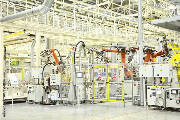 Fototapeta Part of the welding in a large automobile factory