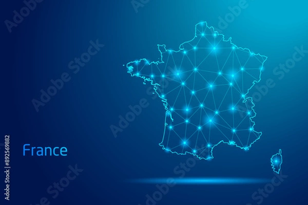 Obraz France map - concept of communication technology, graphic of low poly.