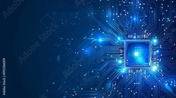 Obraz Futuristic microchip processor with lights on the blue background