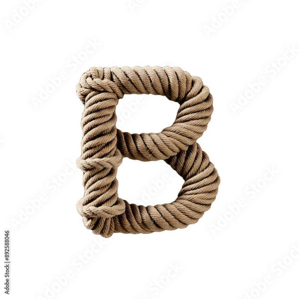 Fototapeta Letter B.  Natural Rope and Cord Artstyle. typography font, alphabet abc, isolated on transparent background png.