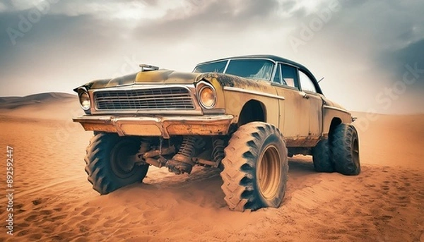Obraz Rusty old apocalyptic monster car ridignt through desert