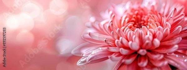 Fototapeta  A tight shot of a pink flower against a pink backdrop, with a bolt of light blurring the background