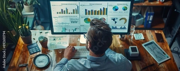 Obraz Person analyzing data on a computer screen.