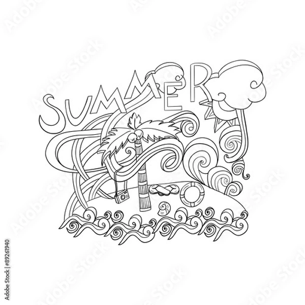 Fototapeta Summer hand lettering and doodles style elements.