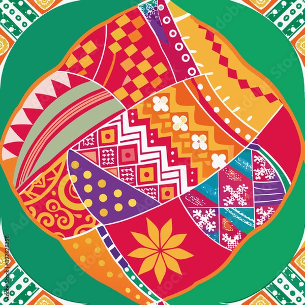 Obraz embroidered pattern. Wavy bohemian print. Patchwork ornament