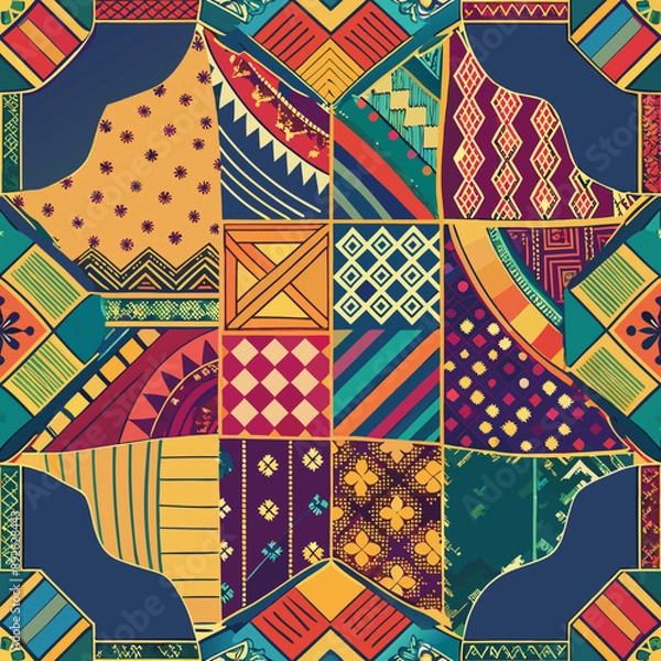 Obraz embroidered pattern. Wavy bohemian print. Patchwork ornament