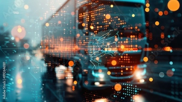 Obraz A truck is shown with a lot of lights and numbers on it