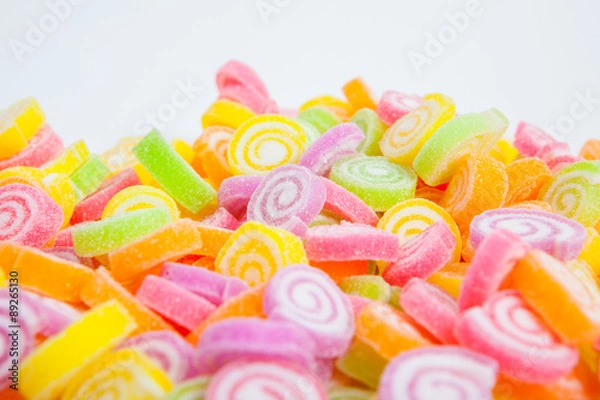 Fototapeta Jelly sweet, flavor fruit, candy dessert colorful on white paper