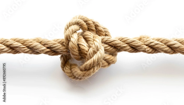 Fototapeta Cotton rope with knot on white background