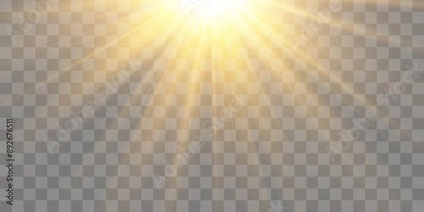 Fototapeta Vector transparent sunlight, special flash light effect. Glow light effect, bright sun or spotlight beams. Light png. Decor element isolated on transparent background