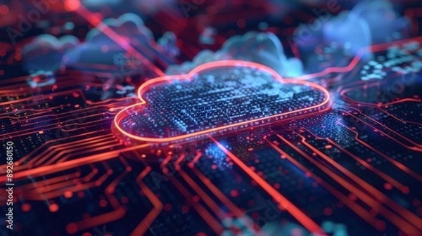 Fototapeta Cloud computing line 3d rendering