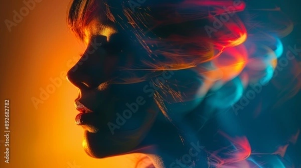 Fototapeta abstract backgrounds, layers, close up, focus on, intense colors, Double exposure silhouette with layers