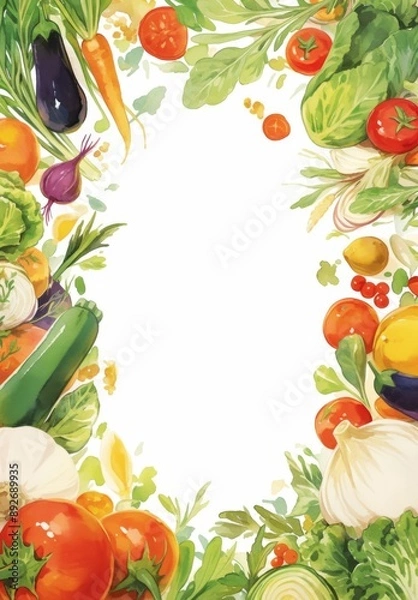 Fototapeta Colorful Vector Illustration of Fruits and Vegetables on White Background with Simple Lines and Shapes