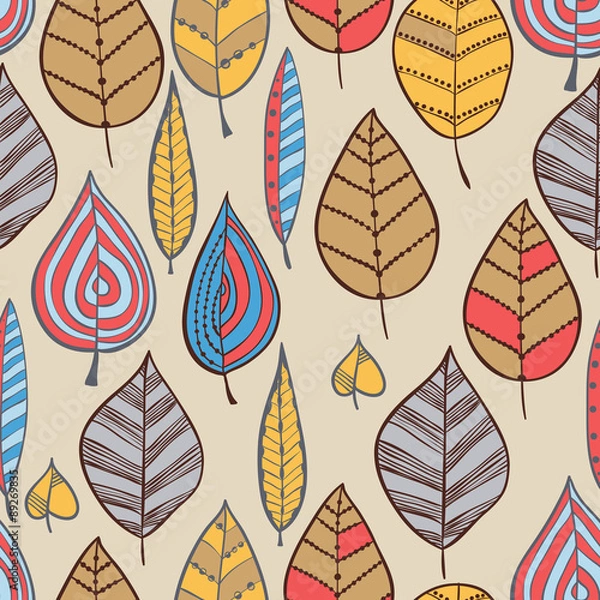 Fototapeta Vector seamless pattern with ornamental autumn leaves.