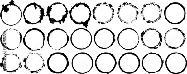 Obraz Vector set of black ink circles, each circle has a different size, shape, and texture. These circles could be used for design projects, graphic design, or artistic purposes.