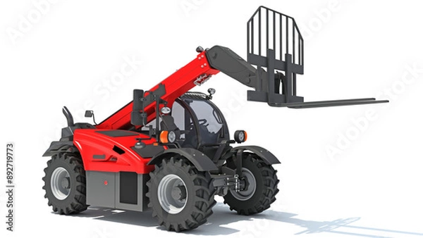 Obraz Telehandler heavy construction machinery 3D rendering on white background